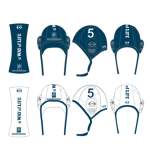 Waterpolo cap set blauw/wit. 2 caps