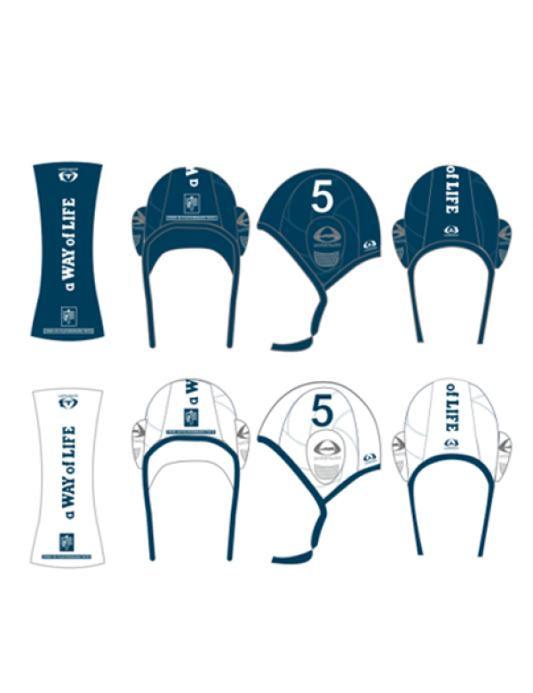 Waterpolo cap set blauw/wit. 2 caps