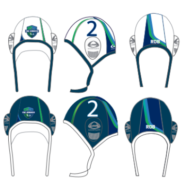 Waterpolo cap set blauw/wit. 2 caps